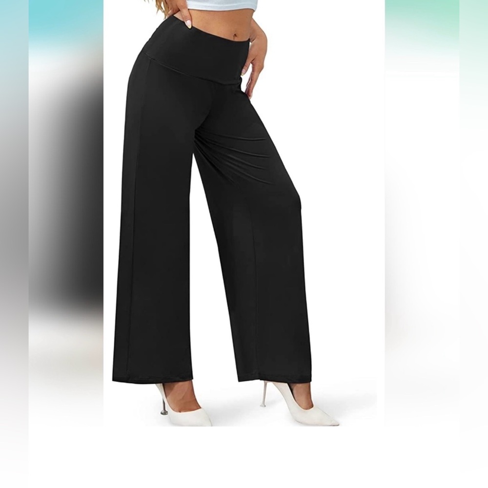 NWT Arolina Stretchy Wide Leg Palazzo Pants High Waist Black Medium - Picture 1 of 7